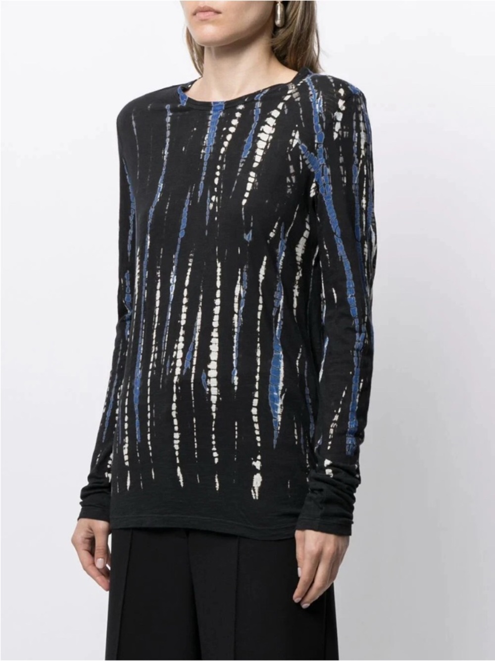 Proenza Schouler Black with Blue and White Tie-Dye Stripe Top